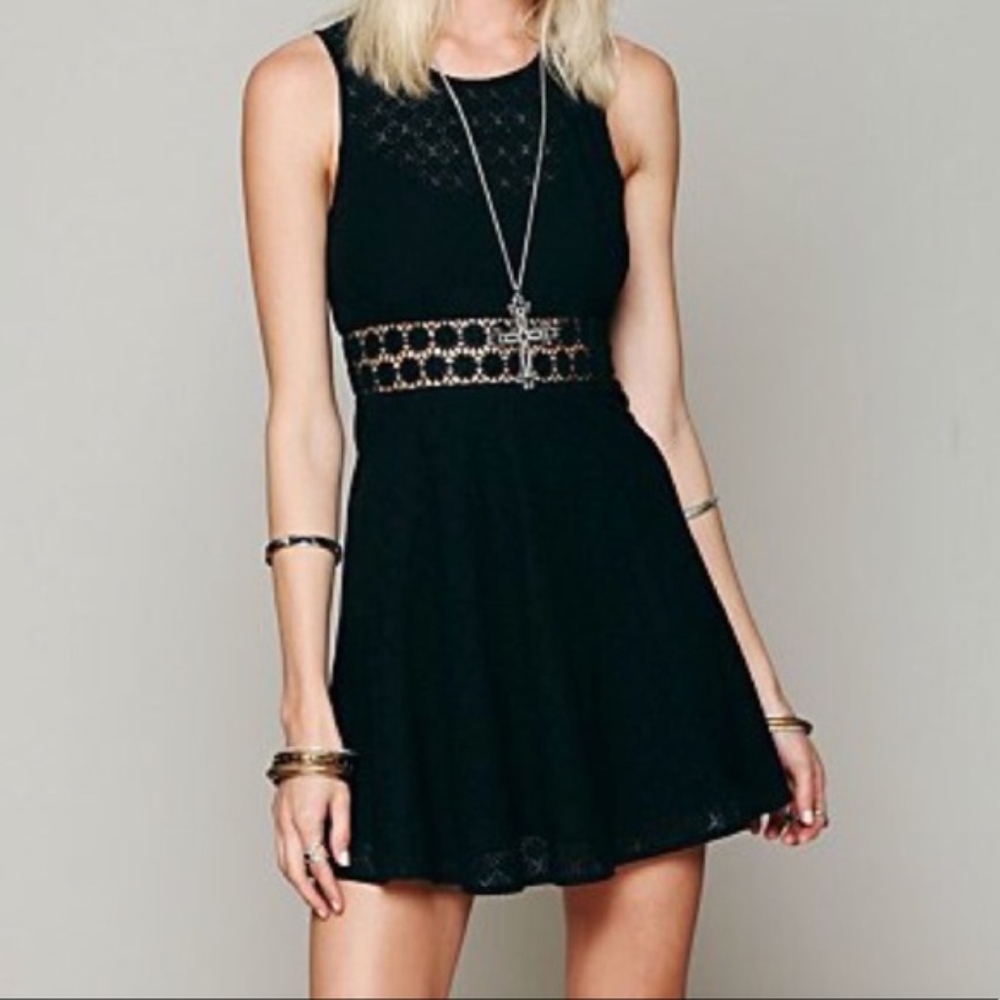Free People Black Fitted with Daisies Dress